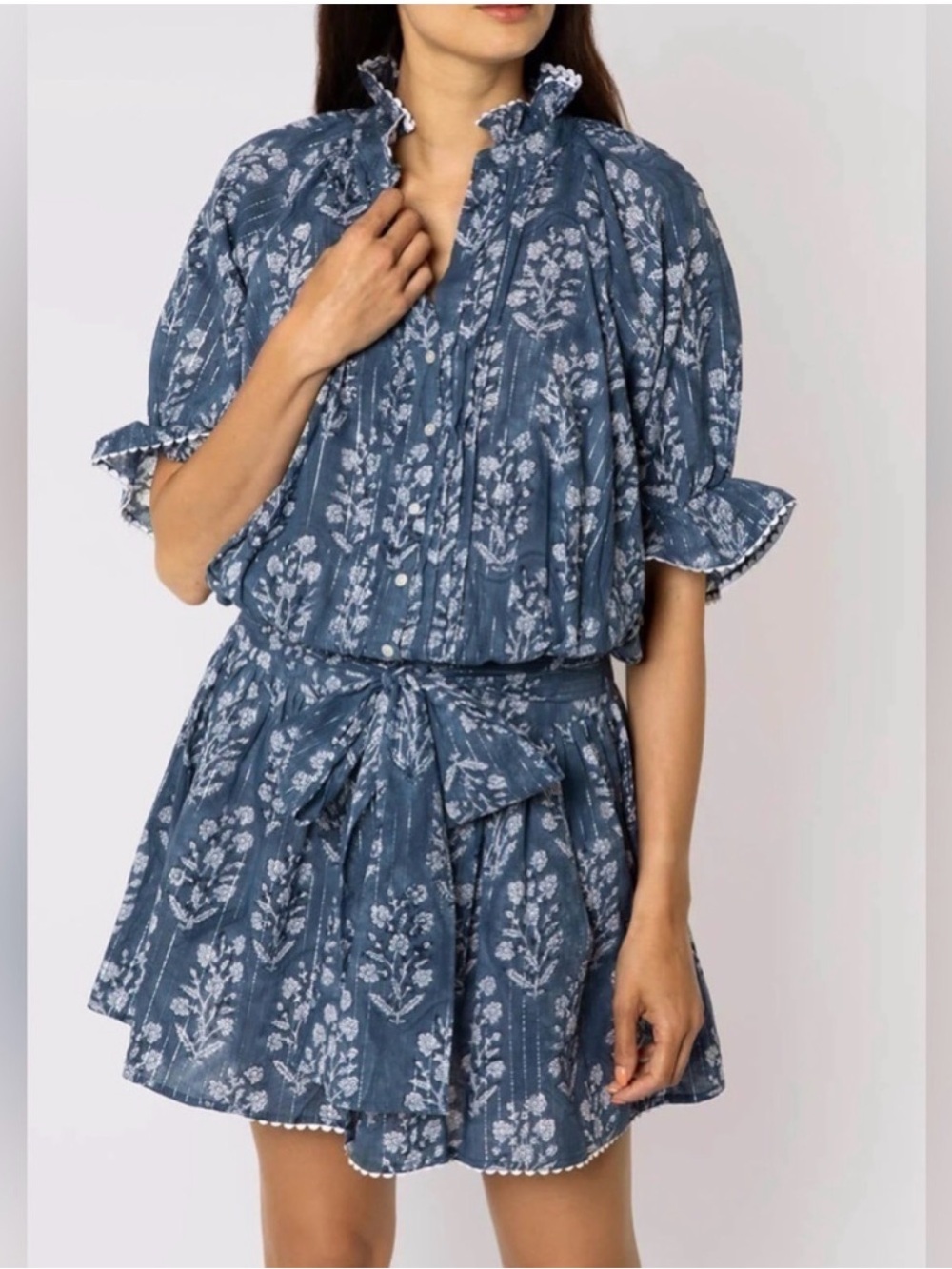 Juliet Dunn Small Flower Block Print Blouson Dress midnight